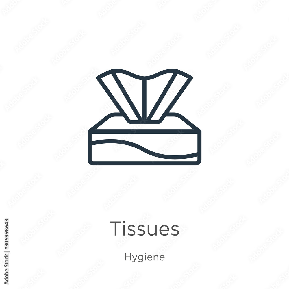 Poster tissues icon. thin linear tissues outline icon isolated on white background from hygiene collection.