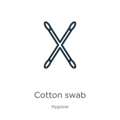 Cotton swab icon. Thin linear cotton swab outline icon isolated on white background from hygiene collection. Line vector cotton swab sign, symbol for web and mobile