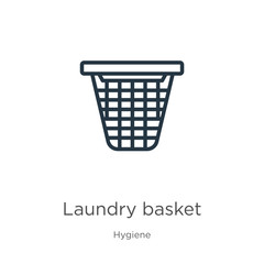 Laundry basket icon. Thin linear laundry basket outline icon isolated on white background from hygiene collection. Line vector laundry basket sign, symbol for web and mobile