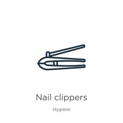 Nail clippers icon. Thin linear nail clippers outline icon isolated on white background from hygiene collection. Line vector nail clippers sign, symbol for web and mobile