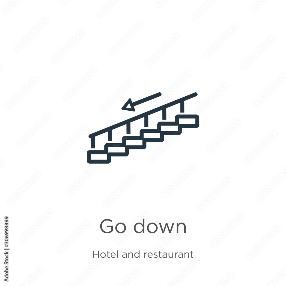Poster go down icon. thin linear go down outline icon isolated on white background from accommodation colle
