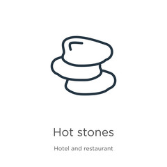 Hot stones icon. Thin linear hot stones outline icon isolated on white background from accommodation collection. Line vector hot stones sign, symbol for web and mobile