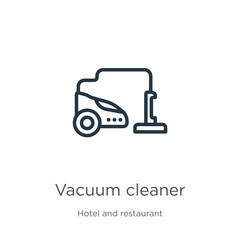 Vacuum cleaner icon. Thin linear vacuum cleaner outline icon isolated on white background from hotel collection. Line vector vacuum cleaner sign, symbol for web and mobile