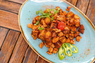 Chicken dish on a restaurant table