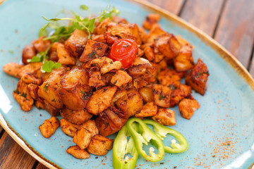 Chicken dish on a restaurant table