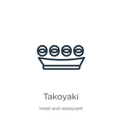 Takoyaki icon. Thin linear takoyaki outline icon isolated on white background from hotel and restaurant collection. Line vector takoyaki sign, symbol for web and mobile