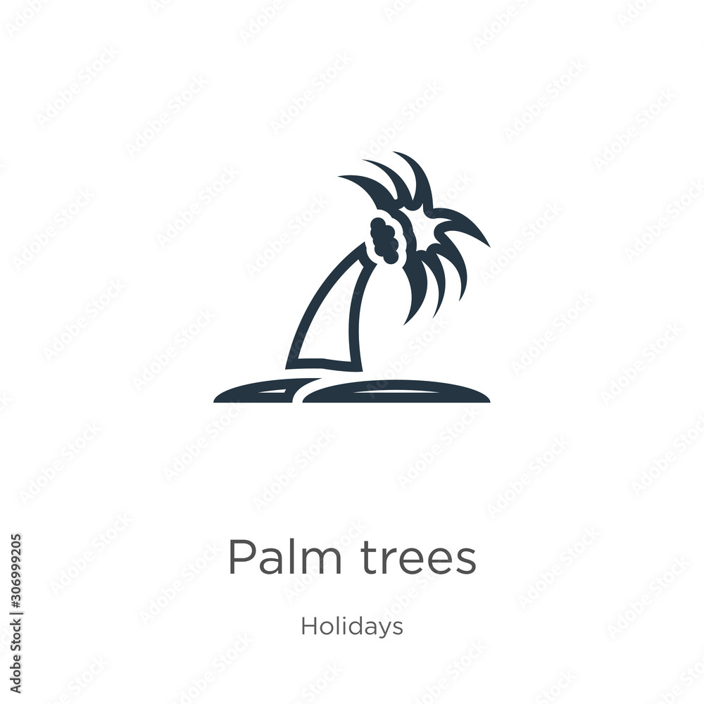 Poster palm trees icon. thin linear palm trees outline icon isolated on white background from holidays coll