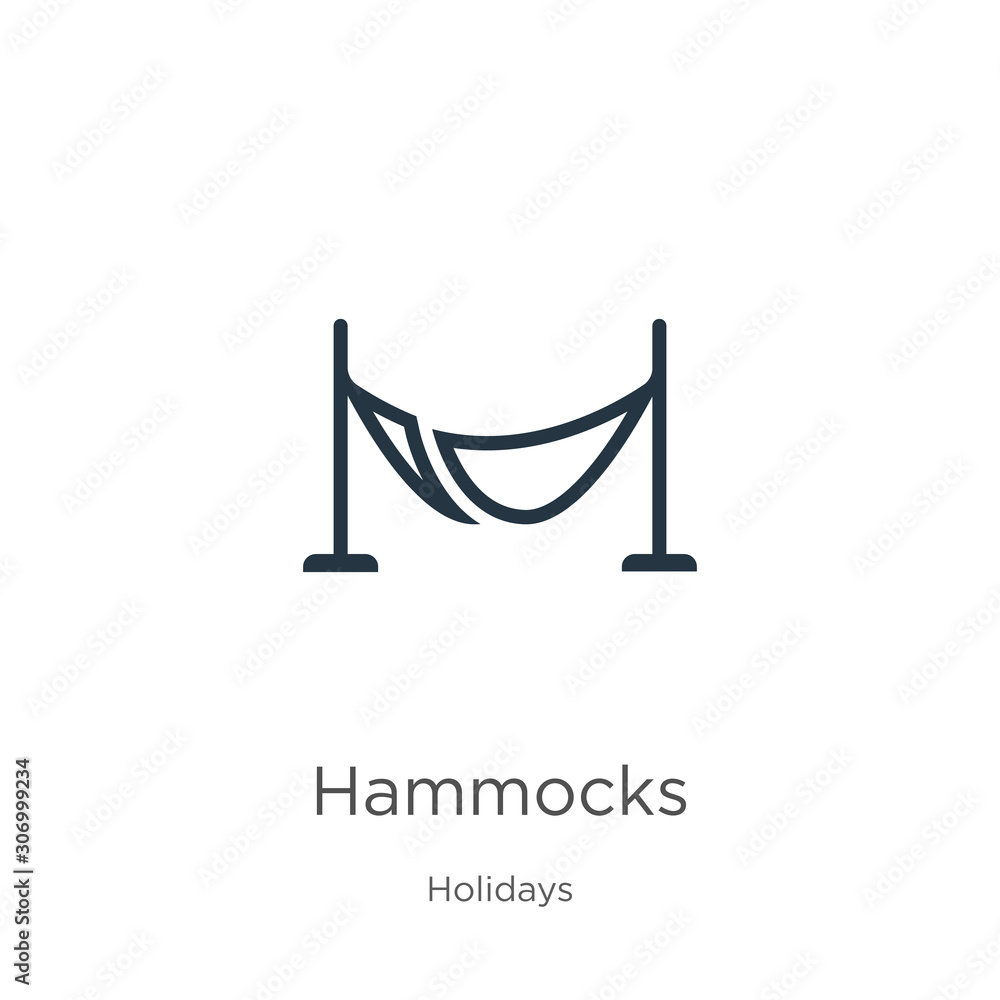 Aufkleber hammocks icon. thin linear hammocks outline icon isolated on white background from holidays collecti