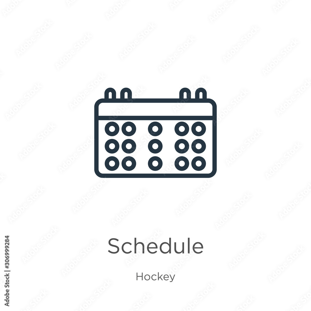 Poster schedule icon. thin linear schedule outline icon isolated on white background from hockey collection