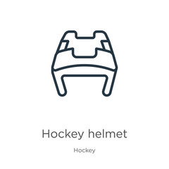 Hockey helmet icon. Thin linear hockey helmet outline icon isolated on white background from hockey collection. Line vector hockey helmet sign, symbol for web and mobile