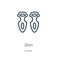 Shin icon. Thin linear shin outline icon isolated on white background from hockey collection. Line vector shin sign, symbol for web and mobile
