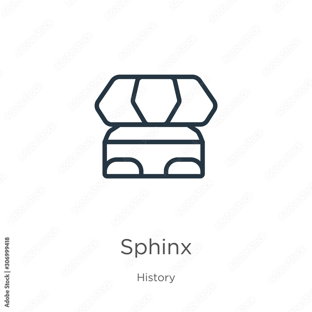 Poster sphinx icon. thin linear sphinx outline icon isolated on white background from history collection. l