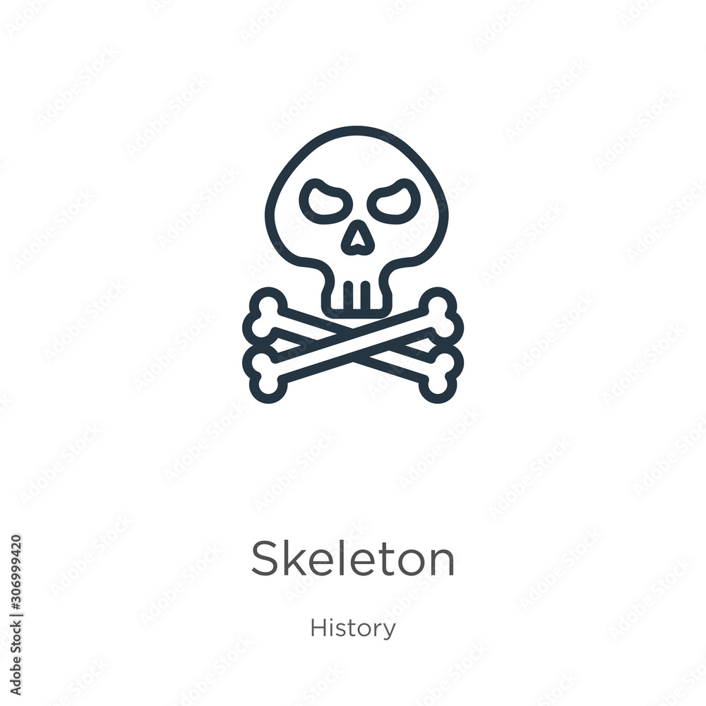 Poster skeleton icon. thin linear skeleton outline icon isolated on white background from history collectio