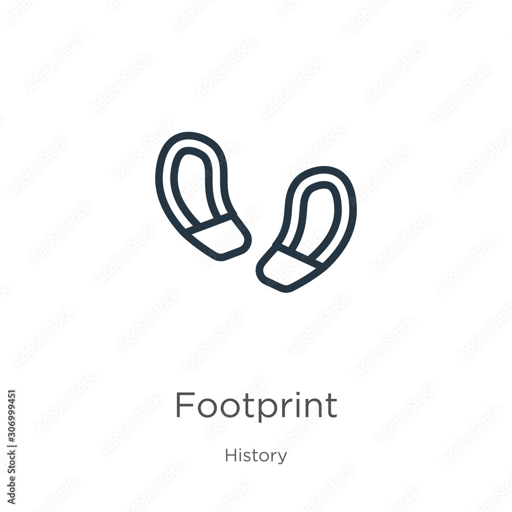 Poster footprint icon. thin linear footprint outline icon isolated on white background from history collect