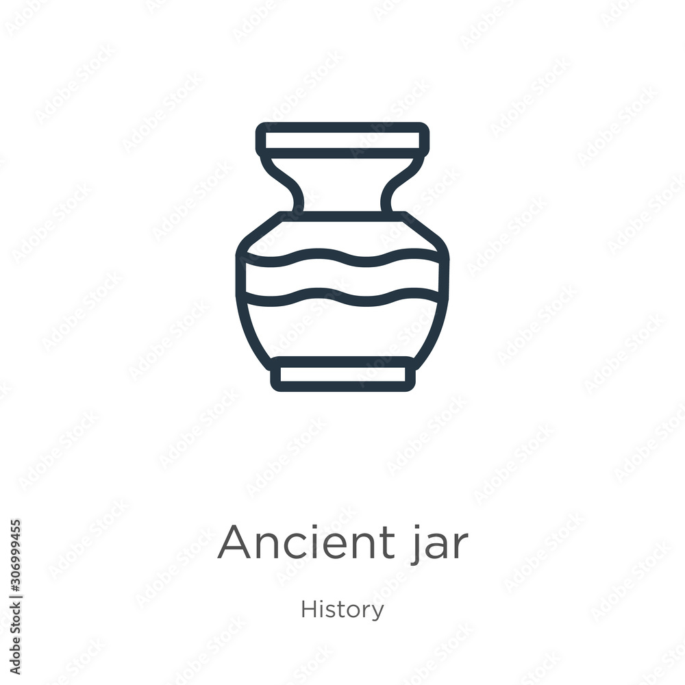 Poster ancient jar icon. thin linear ancient jar outline icon isolated on white background from history col