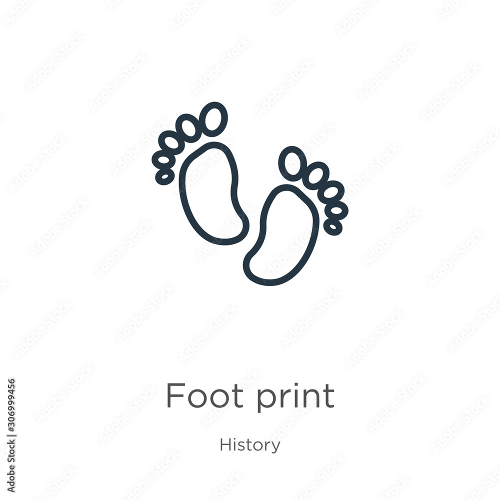 Poster foot print icon. thin linear foot print outline icon isolated on white background from history colle