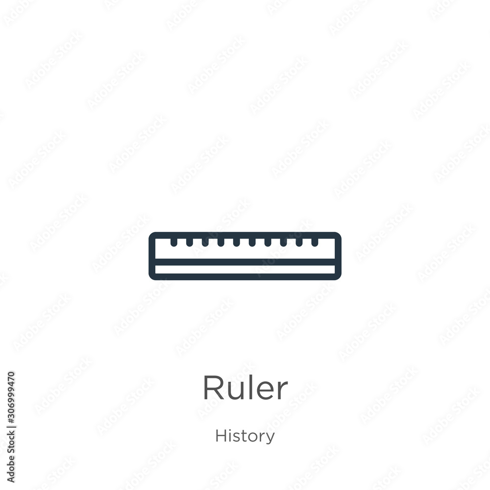 Poster ruler icon. thin linear ruler outline icon isolated on white background from history collection. lin