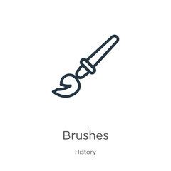 Brushes icon. Thin linear brushes outline icon isolated on white background from history collection. Line vector brushes sign, symbol for web and mobile