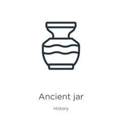 Ancient jar icon. Thin linear ancient jar outline icon isolated on white background from history collection. Line vector ancient jar sign, symbol for web and mobile