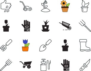 gardening vector icon set such as: lamp, modern, burger, trowel, perfect, romantic, seeds, cultivate, protective, footwear, mark, machine, pesticide, cut, rubber, logo, biology, weather, scissors