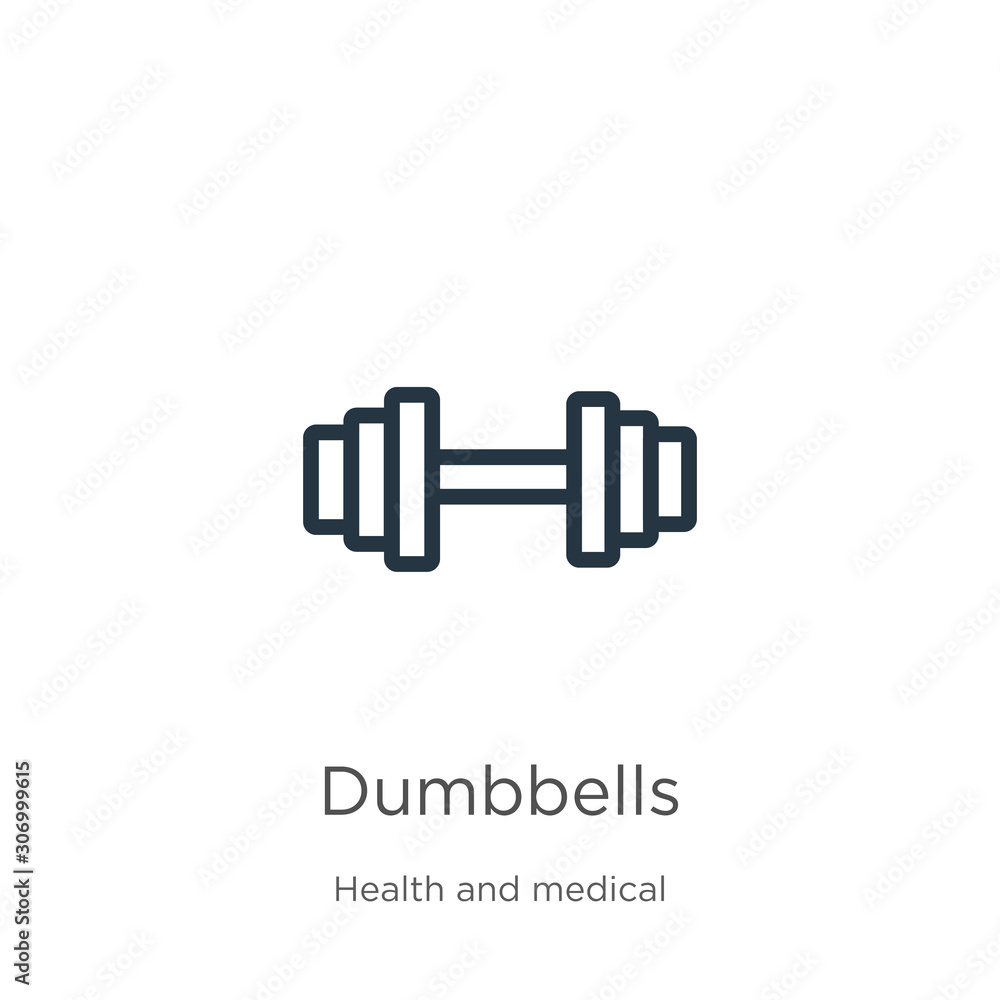 Aufkleber dumbbells icon. thin linear dumbbells outline icon isolated on white background from health collecti