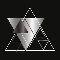 Background with silver trinagles on black. Concept Gray Polygon Dynamic Modern Style