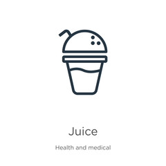 Juice icon. Thin linear juice outline icon isolated on white background from health collection. Line vector juice sign, symbol for web and mobile