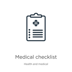 Medical checklist icon. Thin linear medical checklist outline icon isolated on white background from health and medical collection. Line vector medical checklist sign, symbol for web and mobile