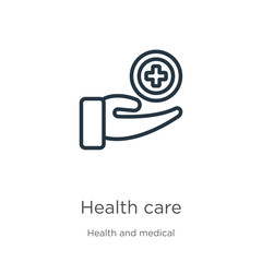 Health care icon. Thin linear health care outline icon isolated on white background from health and medical collection. Line vector health care sign, symbol for web and mobile