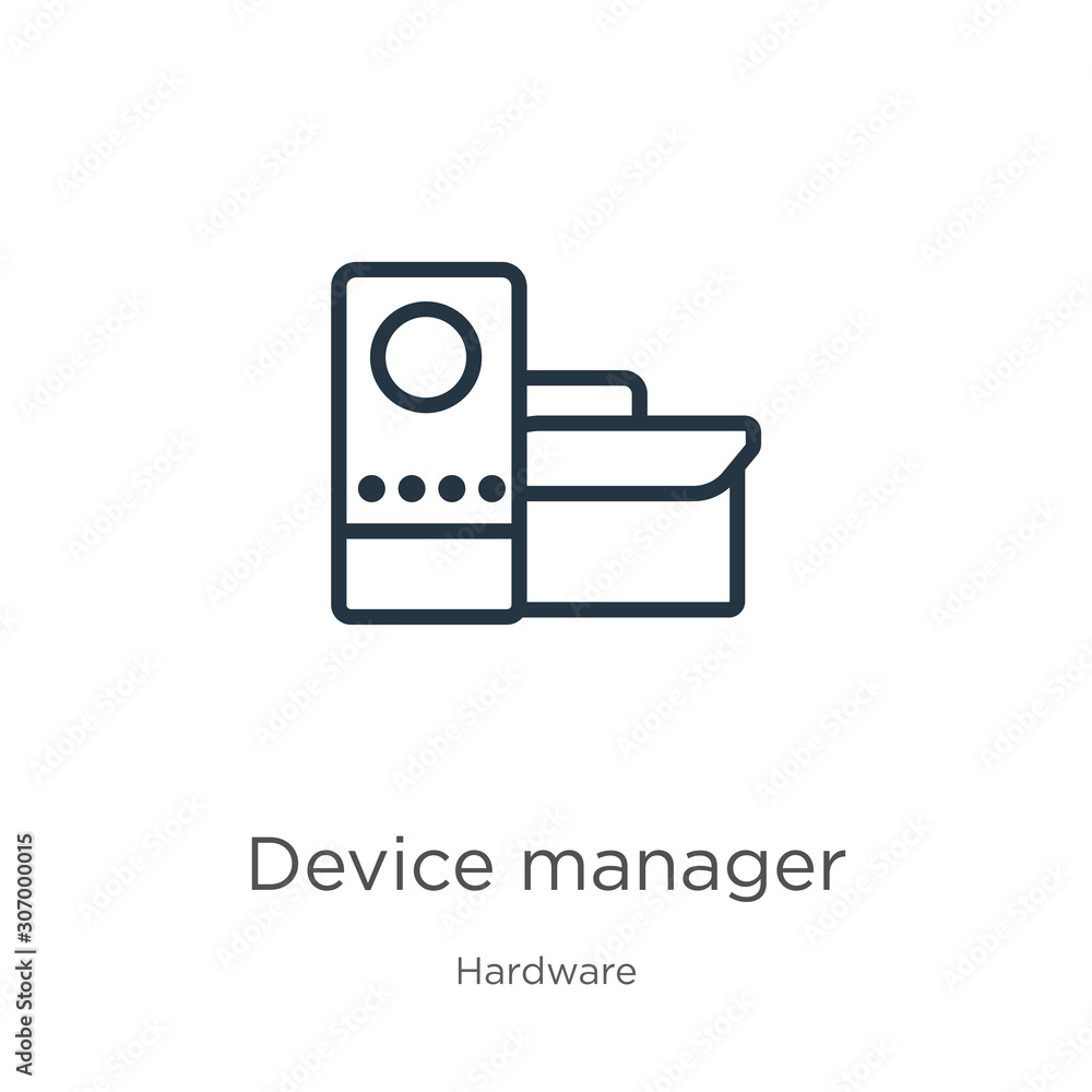 Poster device manager icon. thin linear device manager outline icon isolated on white background from hardw