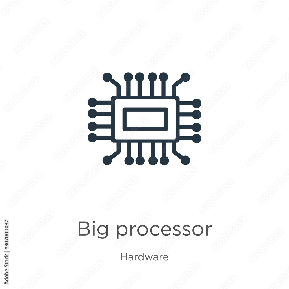 Aufkleber big processor icon. thin linear big processor outline icon isolated on white background from hardwar