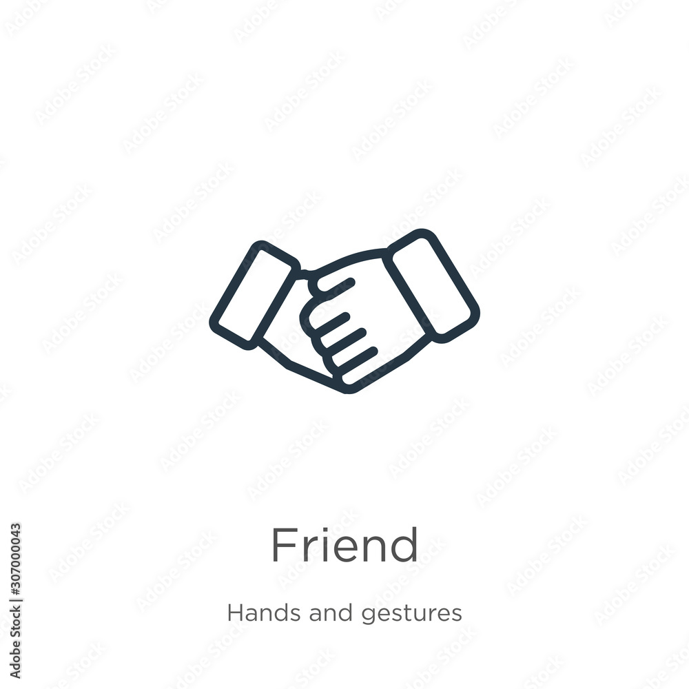 Poster friend icon. thin linear friend outline icon isolated on white background from hands and gestures co