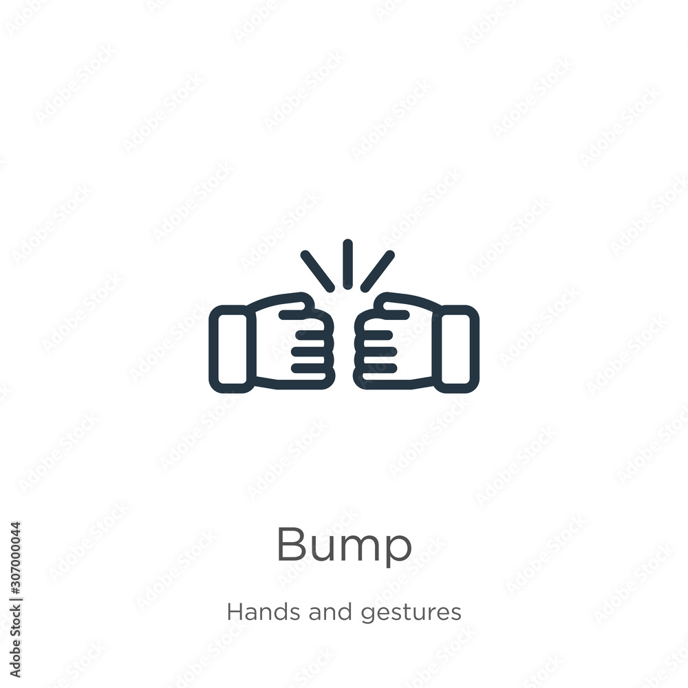 Poster bump icon. thin linear bump outline icon isolated on white background from hands and gestures collec