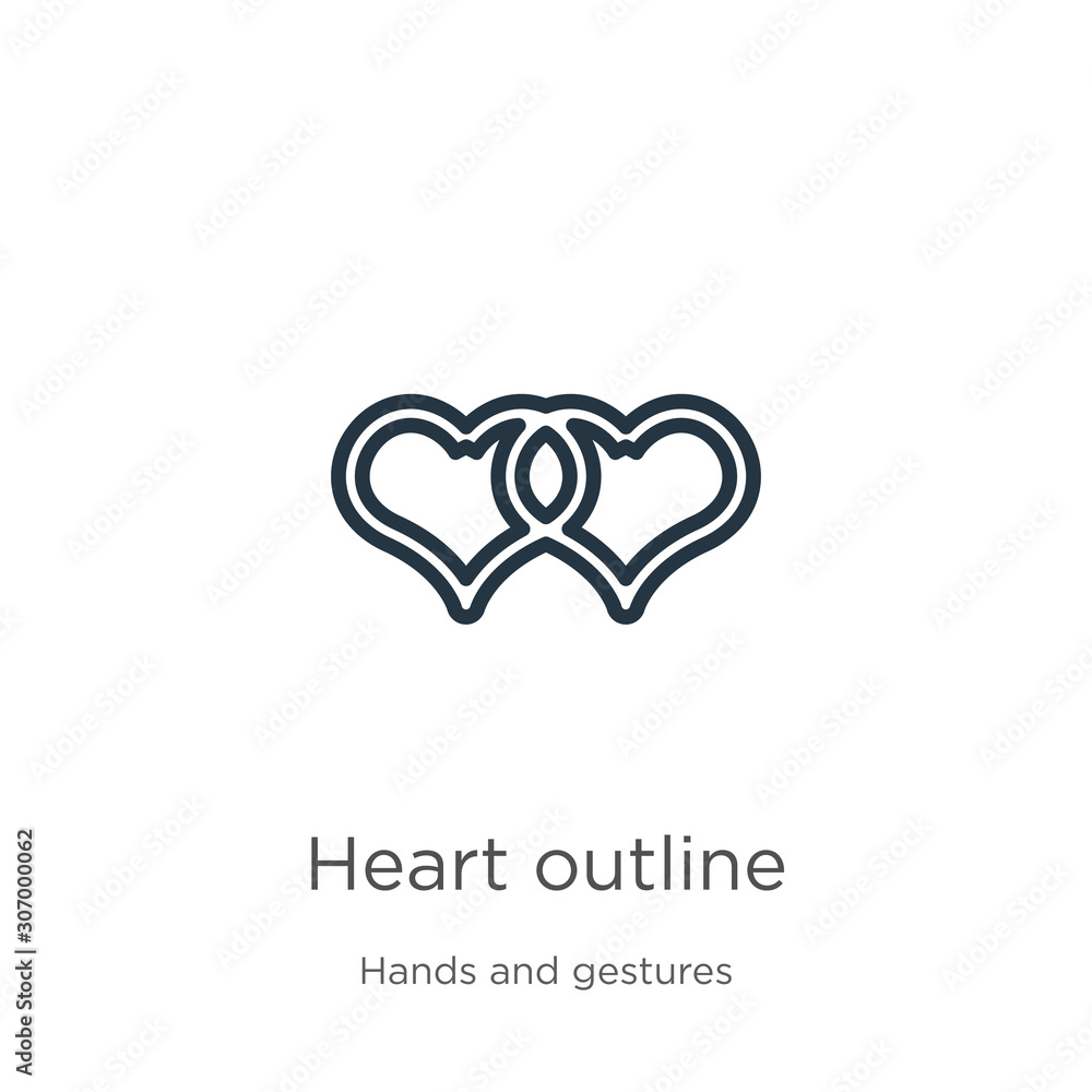 Poster heart outline icon. thin linear heart outline outline icon isolated on white background from hands a