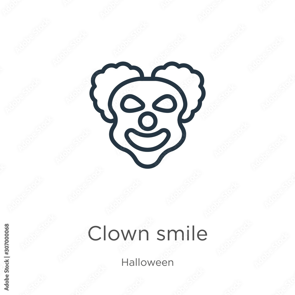 Poster clown smile icon. thin linear clown smile outline icon isolated on white background from halloween c