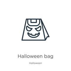 Halloween bag icon. Thin linear halloween bag outline icon isolated on white background from halloween collection. Line vector halloween bag sign, symbol for web and mobile