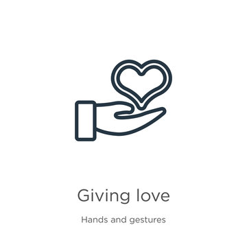 Giving love icon. Thin linear giving love outline icon isolated on white background from hands and gestures collection. Line vector giving love sign, symbol for web and mobile