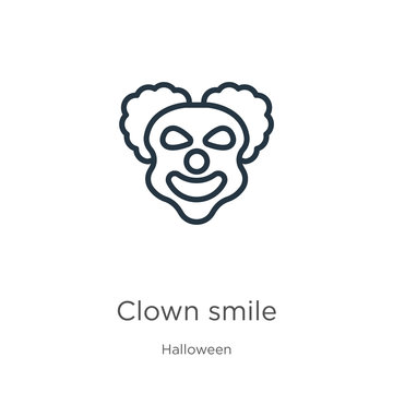 Clown smile icon. Thin linear clown smile outline icon isolated on white background from halloween collection. Line vector clown smile sign, symbol for web and mobile