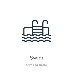 Swim icon. Thin linear swim outline icon isolated on white background from gym and fitness collection. Line vector swim sign, symbol for web and mobile