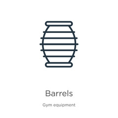 Barrels icon. Thin linear barrels outline icon isolated on white background from gym equipment collection. Line vector barrels sign, symbol for web and mobile