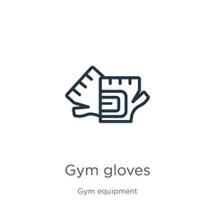 Obraz premium Gym gloves icon. Thin linear gym gloves outline icon isolated on white background from gym equipment collection. Line vector gym gloves sign, symbol for web and mobile