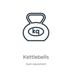 Kettlebells icon. Thin linear kettlebells outline icon isolated on white background from gym equipment collection. Line vector kettlebells sign, symbol for web and mobile