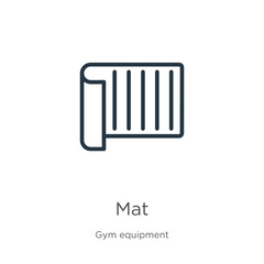 Mat icon. Thin linear mat outline icon isolated on white background from gym equipment collection. Line vector mat sign, symbol for web and mobile