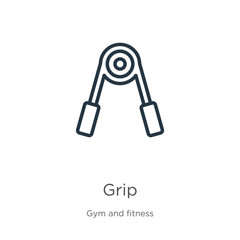 Grip icon. Thin linear grip outline icon isolated on white background from gym and fitness collection. Line vector grip sign, symbol for web and mobile