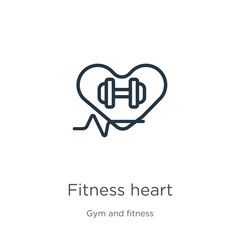 Fitness heart icon. Thin linear fitness heart outline icon isolated on white background from gym and fitness collection. Line vector fitness heart sign, symbol for web and mobile
