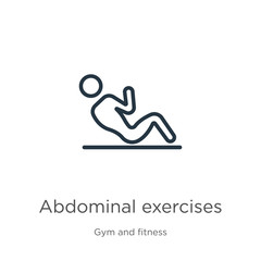 Abdominal exercises icon. Thin linear abdominal exercises outline icon isolated on white background from gym and fitness collection. Line vector abdominal exercises sign, symbol for web and mobile