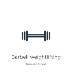 Barbell weightlifting icon. Thin linear barbell weightlifting outline icon isolated on white background from gym and fitness collection. Line vector barbell weightlifting sign, symbol for web and