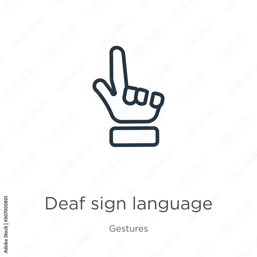 Poster deaf sign language icon. thin linear deaf sign language outline icon isolated on white background fr