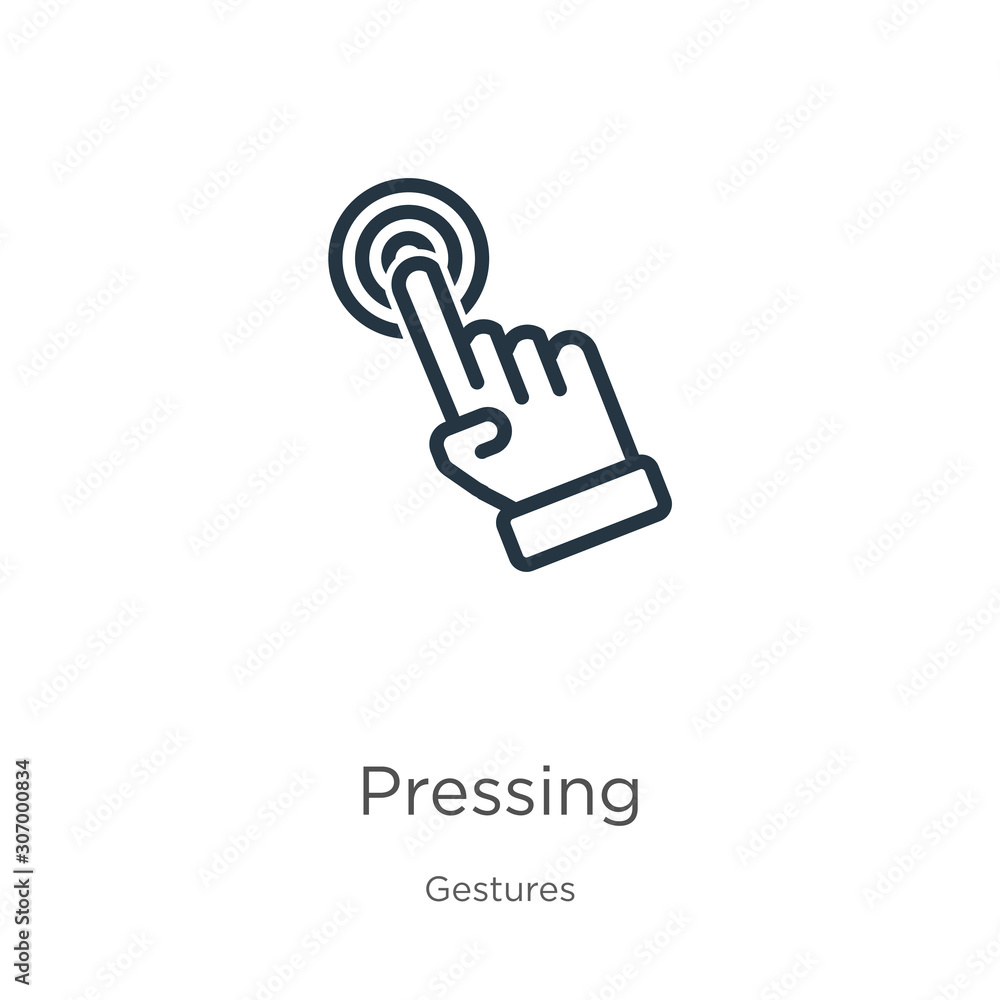 Poster pressing icon. thin linear pressing outline icon isolated on white background from gestures collecti