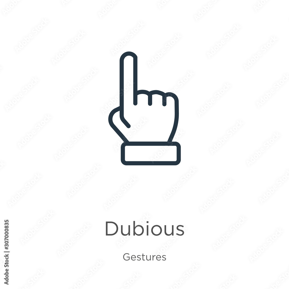 Poster dubious icon. thin linear dubious outline icon isolated on white background from gestures collection